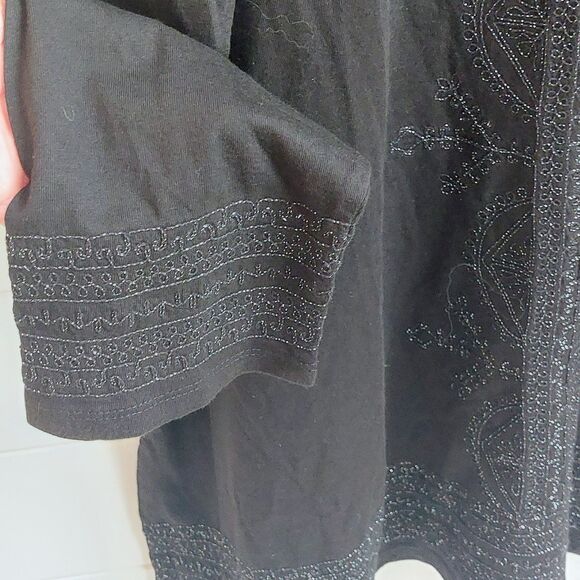 J Jill Women's XL Tunic Sparkle Metallic Embroidered Black Side Vents Shimmer - Picture 4 of 11